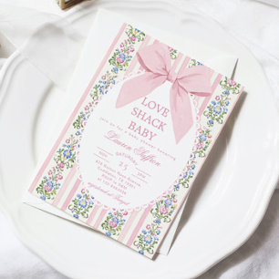 Invitación Love Shack Baby Lazo Rosa Floral Baby Shower