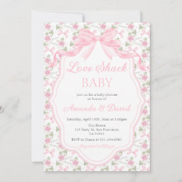Invitación  Love Shack Baby Pink Bow Baby Shower Girl