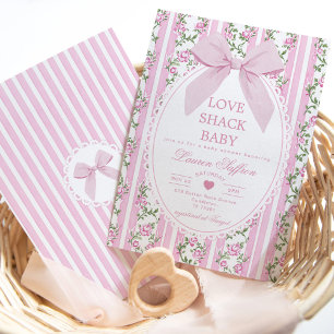 Invitación Love Shack Baby Pink Bow Coquette Baby Shower