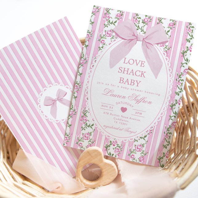 Invitación Love Shack Baby Pink Bow Coquette Baby Shower (Subido por el creador)