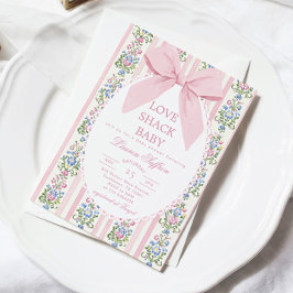 Invitación Love Shack Baby Pink Bow Floral Baby Shower