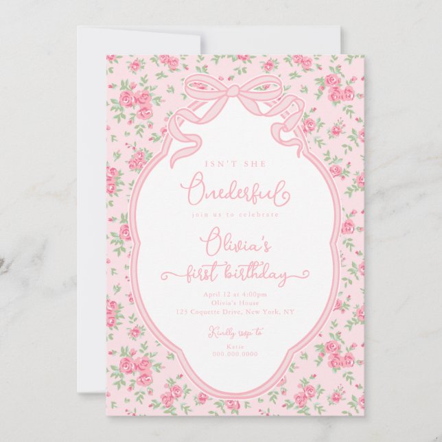 Invitación Love Shack Bow Isn't She Onederful 1st Birthday (Anverso)