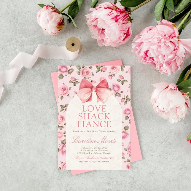 Invitación Love Shack Fiance Flores rosadas Ducha de novia (Subido por el creador)