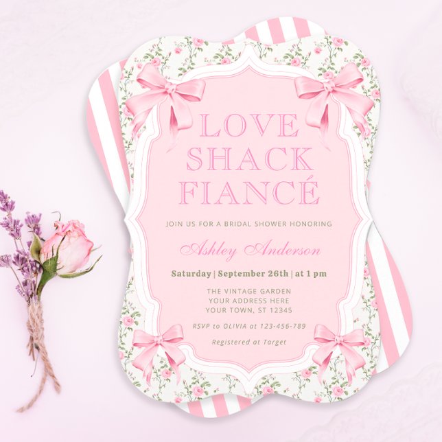 Invitación Love Shack Fiance Pink Bow Coquette Bridal Shower (Subido por el creador)
