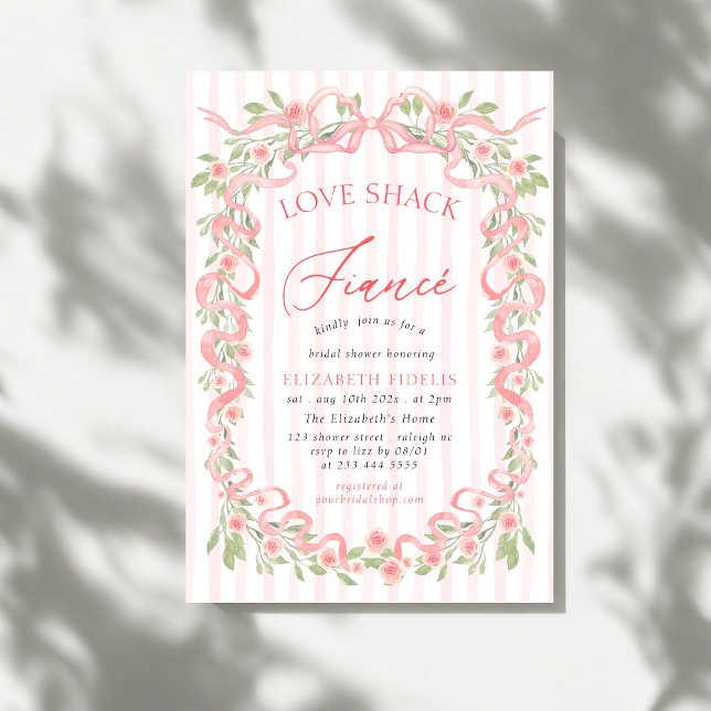 Invitación Love Shack Fiance Pink Bow Floral Bridal Shower (Subido por el creador)