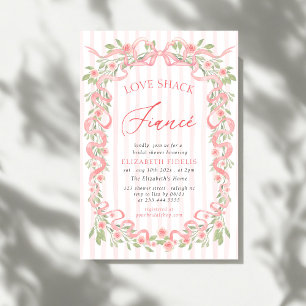 Invitación Love Shack Fiance Pink Bow Floral Bridal Shower