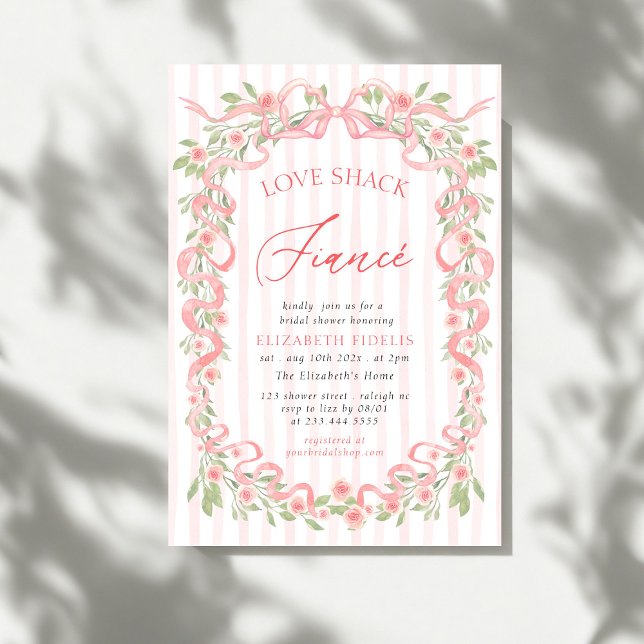 Invitación Love Shack Fiance Pink Bow Floral Bridal Shower (Subido por el creador)