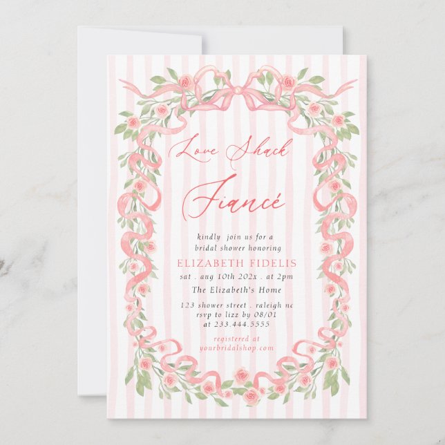 Invitación Love Shack Fiance Pink Bow Floral Bridal Shower (Anverso)