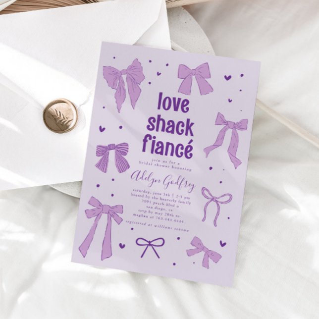Invitación Love Shack Fiance Purple Bow Brillante (Subido por el creador)