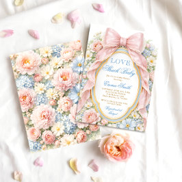 Invitación Love Shack Floral Pink Bow Girl Baby Shower