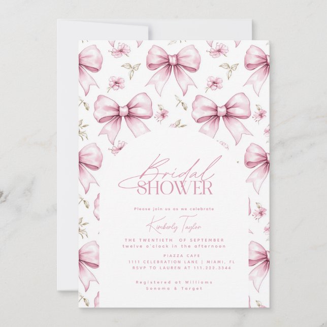 Invitación Love Shack Pink Bow Coquette Bridal Shower (Anverso)