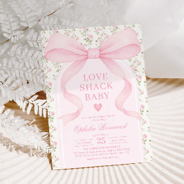 Invitación Love Shack Roses Pink Bow Girl Baby Shower