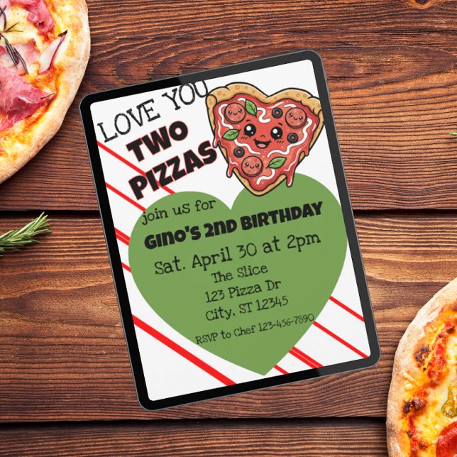 Invitación Love You Two Pizzas 2nd Birthday (Subido por el creador)