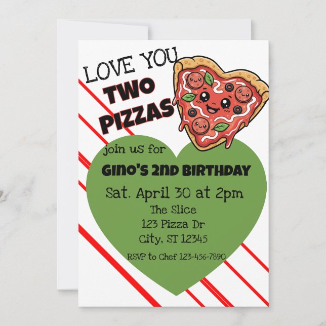 Invitación Love You Two Pizzas 2nd Birthday (Anverso)