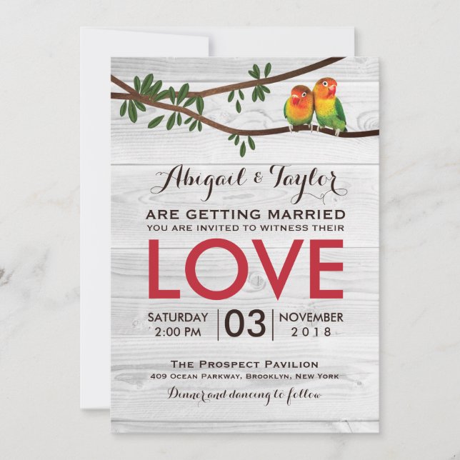 Invitación Lovebirds coloridos brillantes que casan la (Anverso)