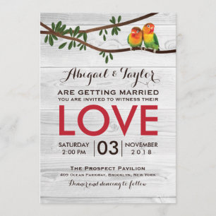 Invitación Lovebirds coloridos brillantes que casan la