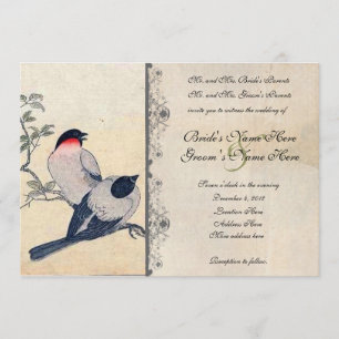 Invitación Lovebirds japoneses del vintage que casan la