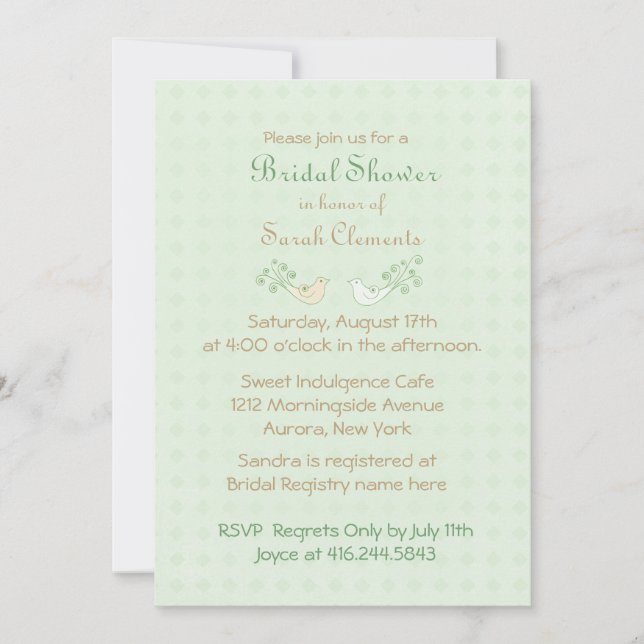 Invitación Lovebirds Mint Boda Bridal Shower (Anverso)
