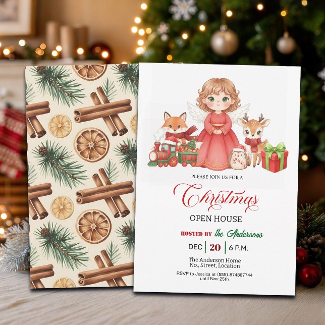 Invitación Lovely Angel Forest Animals Christmas Open House (Subido por el creador)
