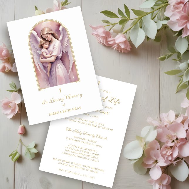 Invitación Lovely Arch Angel Guardian with Baby Funeral (Lovely Arch Effect Angel Guardian with Baby Funeral Invitation Card. )