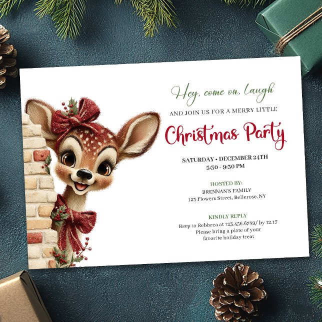 Invitación Lovely baby deer Christmas kids celebration  (Lovely baby deer Christmas kids celebration printable)