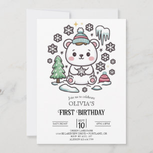 Invitación Lovely Boho Polar Bear 1er cumpleaños Digital