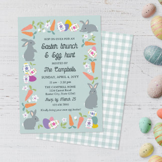 Invitación Lovely Bunnies Carrots Easter Brunch & Egg Hunt