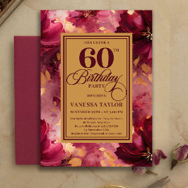 Invitación Lovely Burgundy Blush Gold Style 60th Birthday  