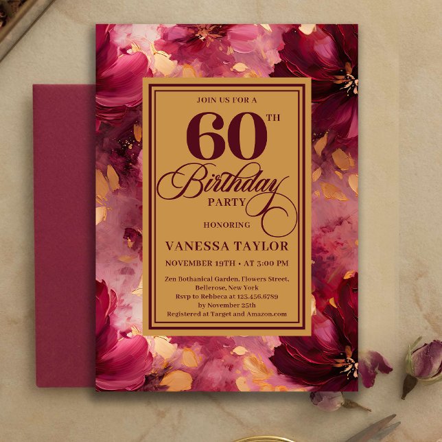 Invitación Lovely Burgundy Blush Gold Style 60th Birthday   (Lovely Burgundy Blush Gold Style 60th Birthday Invitation

)