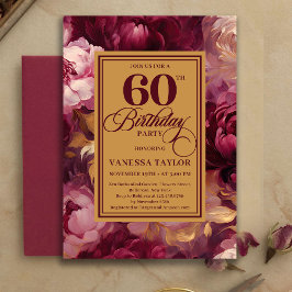 Invitación Lovely Burgundy Blush Gold Style 60th Birthday  