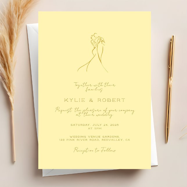 Invitación Lovely Couple Drawn Script Butter Yellow Wedding (Subido por el creador)