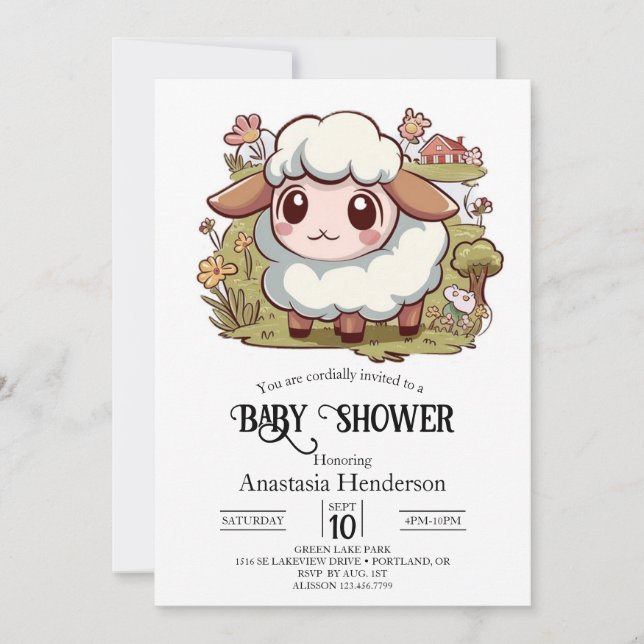 Invitación Lovely Farmyard Sheep Baby Shower (Anverso)