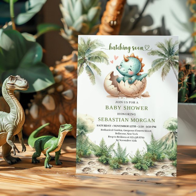 Invitación Lovely Hatching Soon Dinosaur Shower Invitation (Lovely Hatching Soon Dinosaur Shower Invitation)