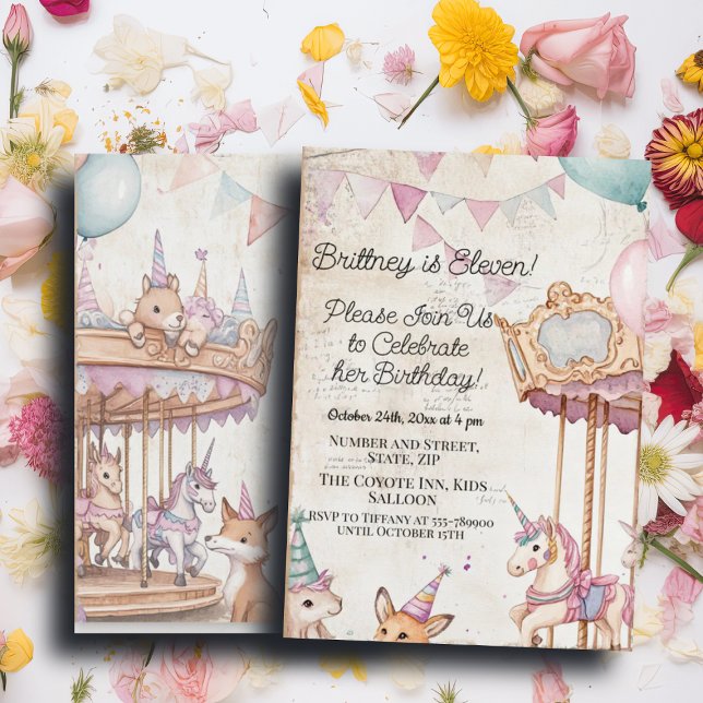 Invitación Lovely Journal Page w Animals 11th Birthday Party (Subido por el creador)