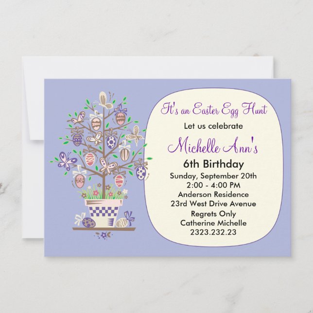 Invitación Lovely Lavender Búsqueda de Huevos de Pascua (Anverso)