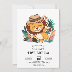 Invitación Lovely Little Lion 1er cumpleaños Digital