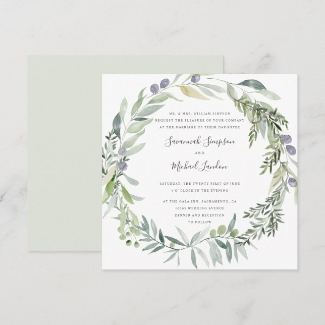 Invitación Lovely Olive y deja el boda formal (Anverso / Reverso)
