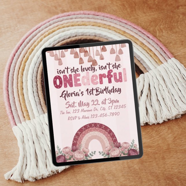 Invitación lovely, ONEderful, dusty rose rainbow 1st Birthday (Subido por el creador)