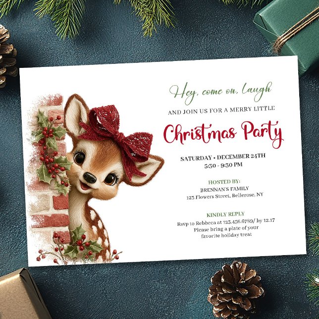 Invitación Lovely Peeking Reindeer Funny Cartoon Watercolor  (Lovely Peeking Reindeer Funny Cartoon Watercolor Invitation

)