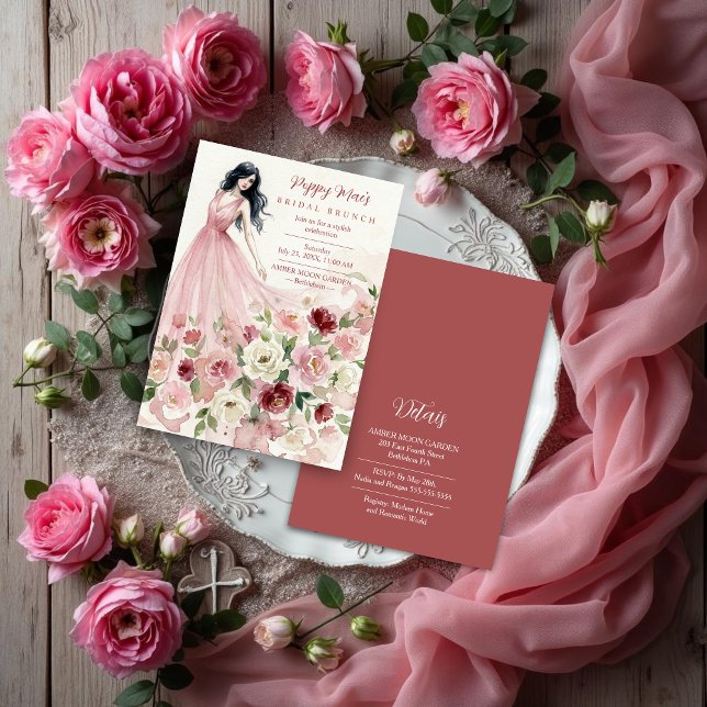 Invitación Lovely Pink Floral Model Bridal Shower (Charming Pink Floral Tulle Bridal Shower Invitation)