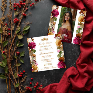 Invitación Lovely Princess Tiara Floral Garland Quinceañera