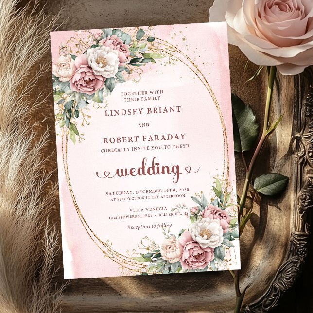 Invitación Lovely Rose Gold Blush Floral Greenery Wedding  (Lovely Rose Gold Blush Floral Greenery Wedding Invitation

)