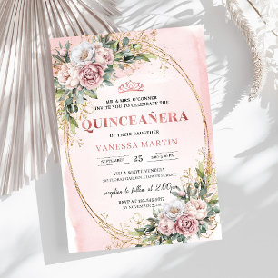 Invitación Lovely Rose Gold Flores Eucalipto Cumpleaños 15