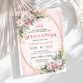 Invitación Lovely Rose Gold Flowers Eucalyptus 15th Birthday