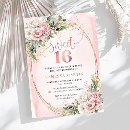 Invitación Lovely Rose Gold Flowers Eucalyptus 16th Birthday