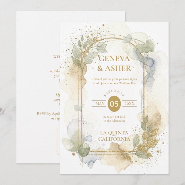 Invitación Lovely Spring Green & Beige Floral Arch Wedding (Anverso / Reverso)