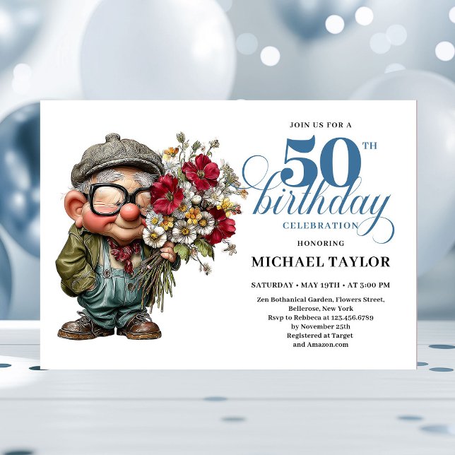 Invitación Lovely Whimsical Man 50th Birthday Humor Cartoon  (Lovely Whimsical Man 50th Birthday Humor Cartoon Invitation

)