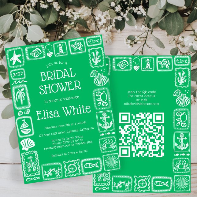 Invitación LoveNotes de Sea Modern PERSONALIZADO QR Bridal Sh (LoveNotes from Sea Modern CUSTOM QR Bridal Shower Invitation
)