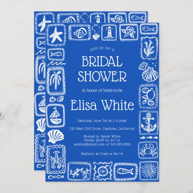 Invitación LoveNotes de Sea Modern PERSONALIZADO QR Bridal Sh (Anverso / Reverso)