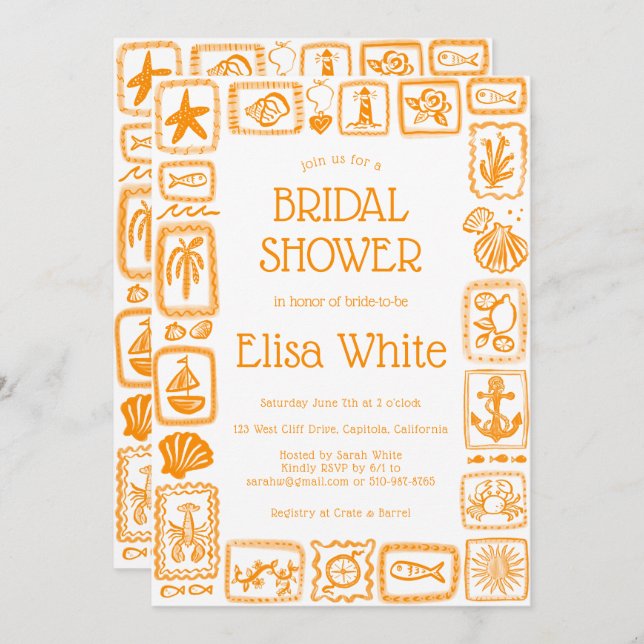 Invitación LoveNotes from Sea Bridal Shower Modern PERSONALIZ (Anverso / Reverso)